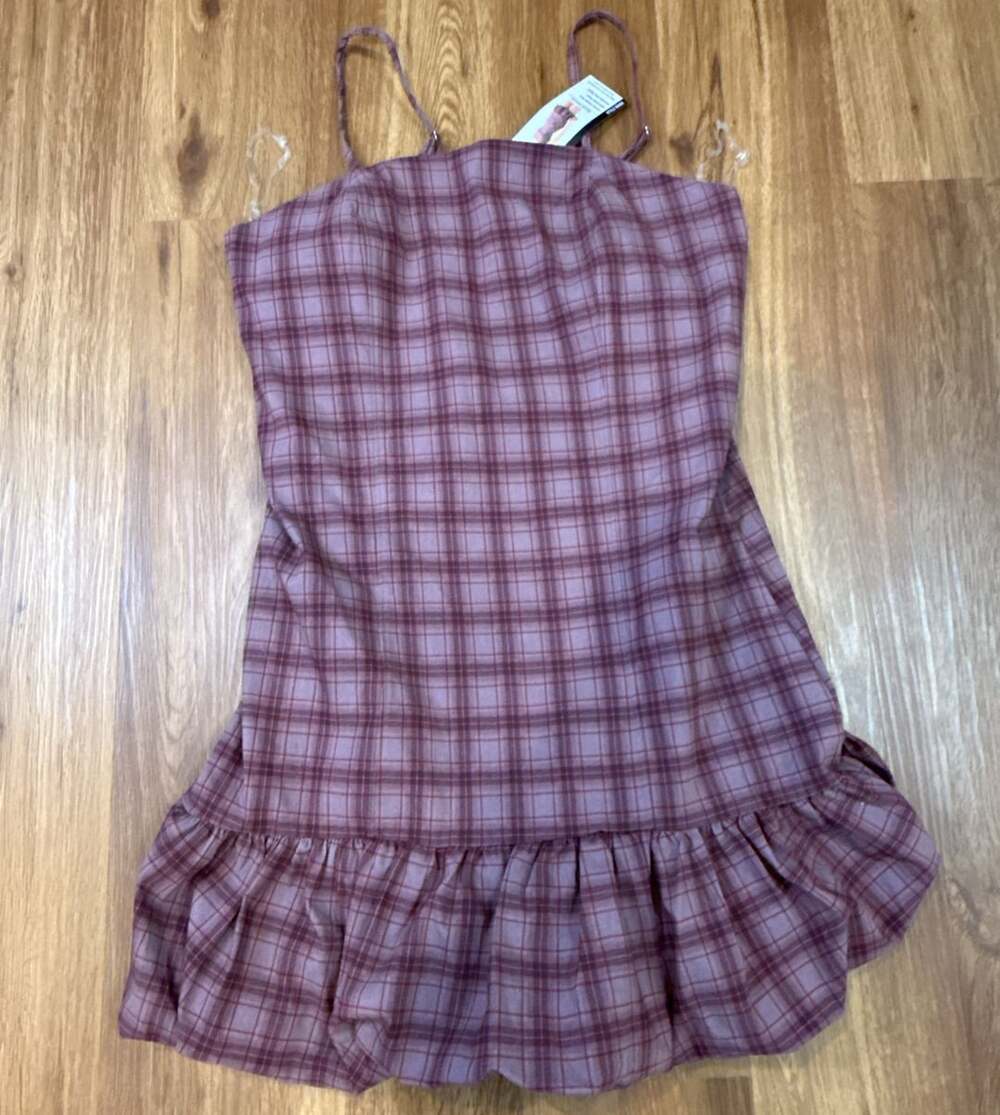 Madden NYC Plaid Bubble Dress Size L 12-14 Purple Spaghetti Strap Mini